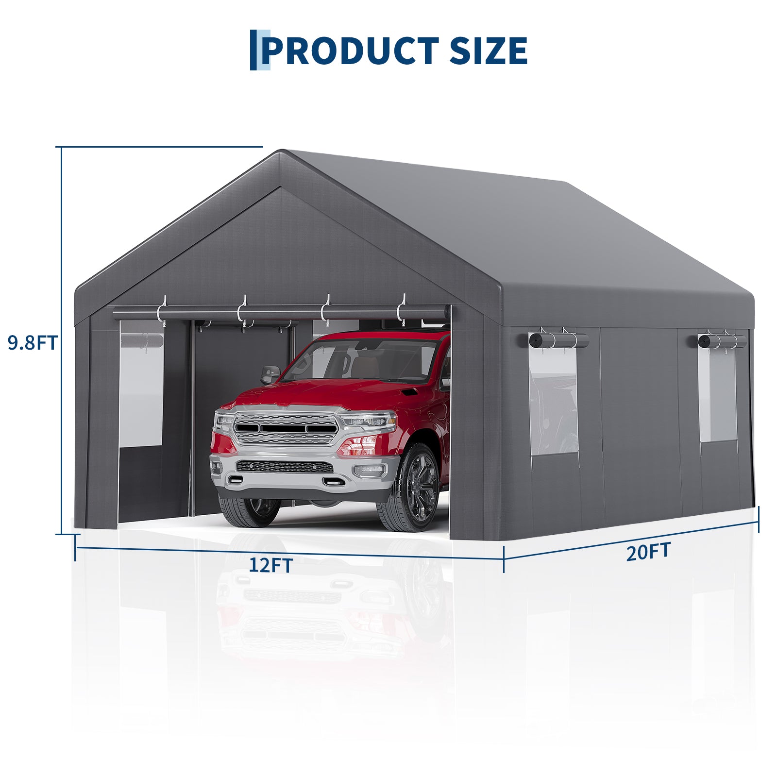 Garvee Portable Carport, 12 x 20 FT White Vehicle Shelter with Galvanized Steel Frame, 4 Roll-Up Doors and 4 Vent Windows for Cars, Trucks and Boats