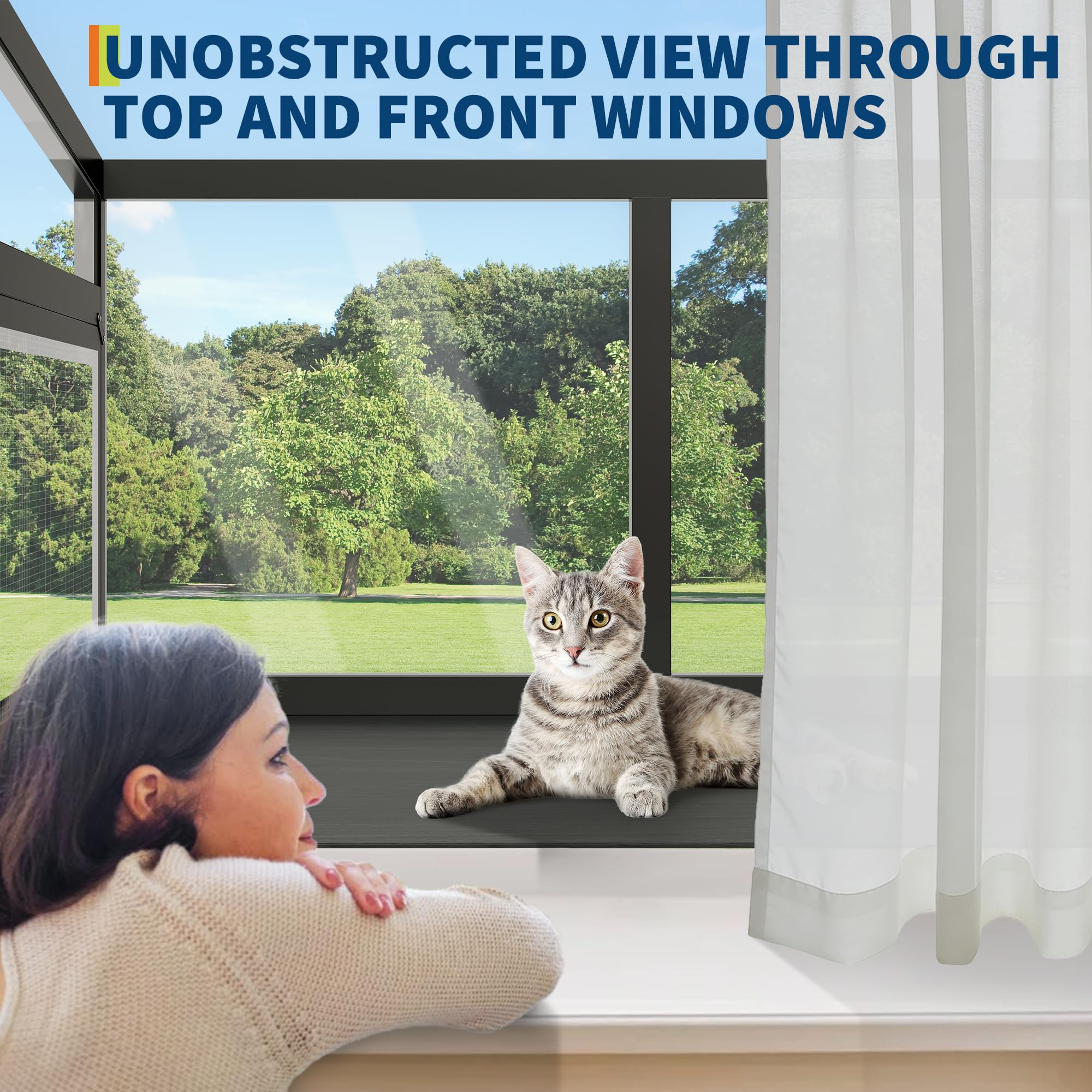 Garvee Cat Window Box Enclosure, Weatherproof Catio Windows Enclosure for Sunbathing, Birdwatching & Napping, Large Cats Window Perch for Sunbathing & Birdwatching