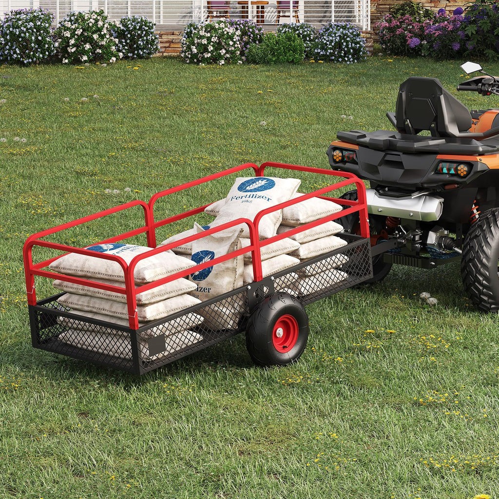 Garvee Tow Behind Dump Cart, 1600 lbs 22 Cu Ft Heavy Duty Steel ATV UTV Garden Trailer with Removable Sides, 45° Quick Dump & 16 in All-Terrain Tires for Lawn Mower, Tractor & Yard Work