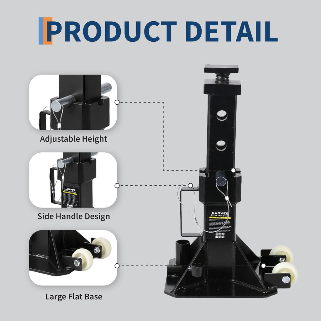Garvee 22 Ton Jack Stands, Heavy-Duty Pin-Type Car Jack Stands with Lock, 2 Caster Wheels, Wide Base Safety Design, Adjustable Height (13.8"-19.7") for Trucks, Trailers, and Equipment, Black