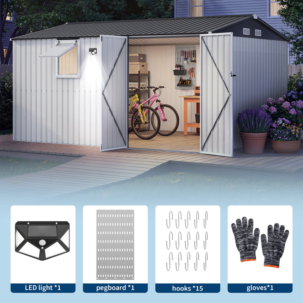 Garvee Outdoor Storage Shed, Metal Storage Cabinet with Lockable Doors & Windows, Heavy-Duty Backyard Storage Unit for Patio, Lawn & Garden