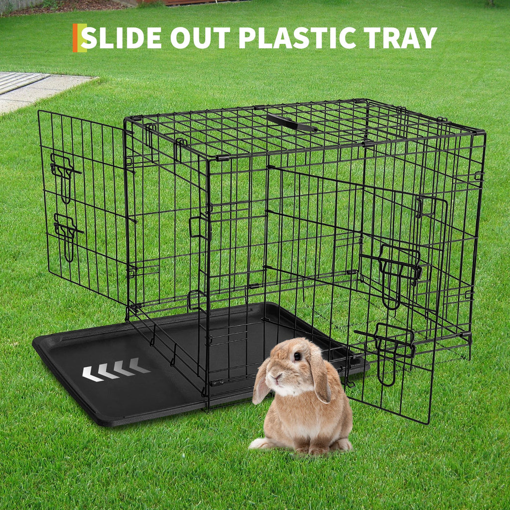 Garvee Collapsible Metal Wire Cage for Small Animals - Durable Mesh Floor, Slide-Out Removable Tray, Double Door, Rust-Resistant - Indoor/Outdoor Carrier for Rabbits, Chinchillas, Guinea Pigs, Ferrets - Size: 60×44×49cm