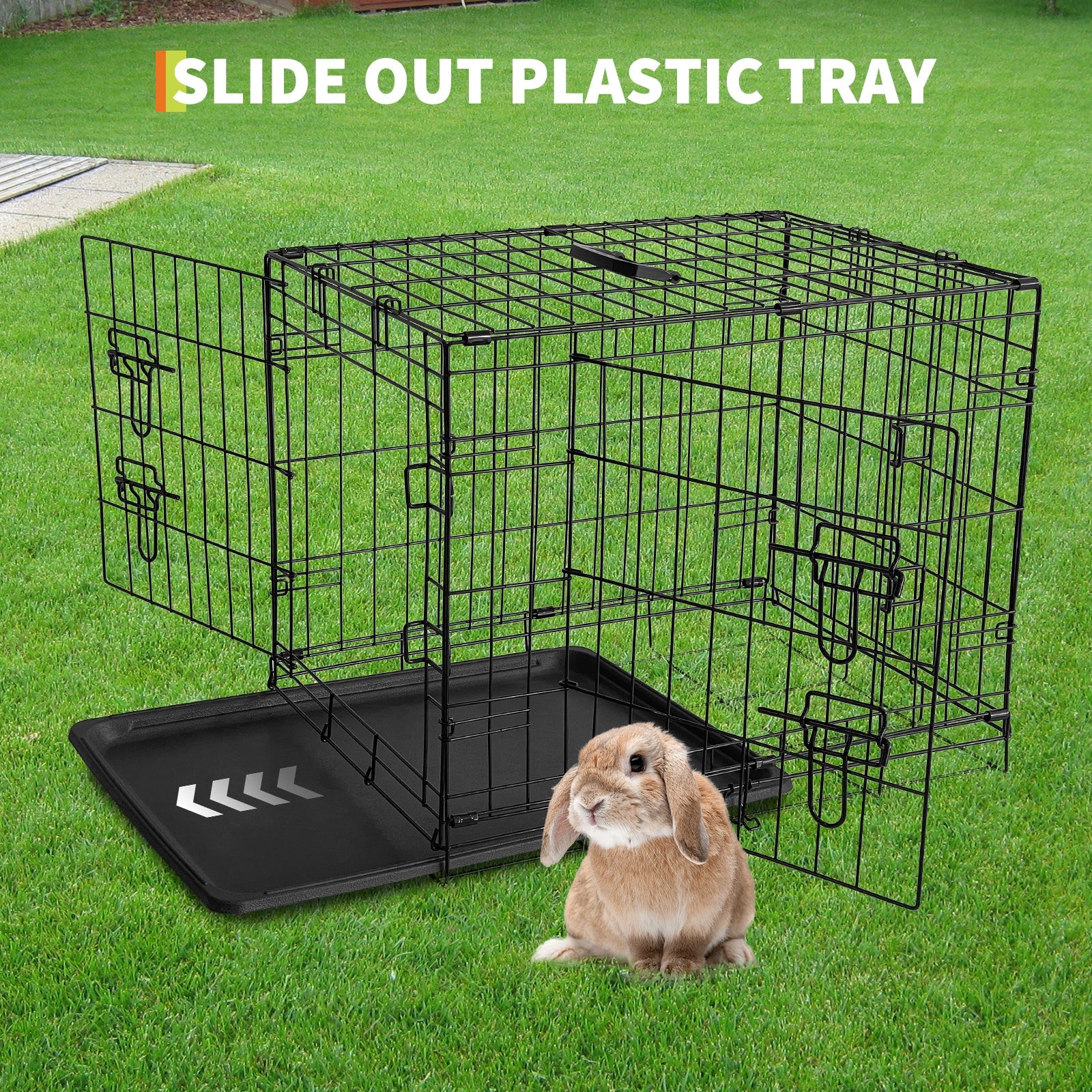 Garvee Collapsible Metal Wire Cage for Small Animals - Durable Mesh Floor, Slide-Out Removable Tray, Double Door, Rust-Resistant - Indoor/Outdoor Carrier for Rabbits, Chinchillas, Guinea Pigs, Ferrets - Size: 60×44×49cm