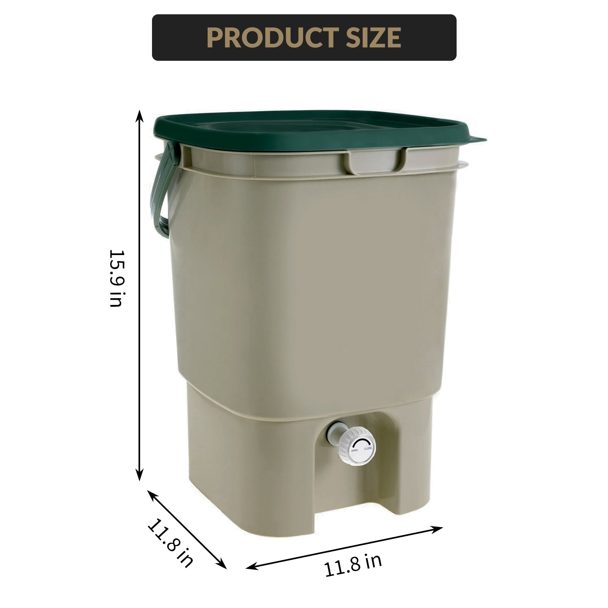Garvee Bokashi Compost Bin with Lid & Spigot, PP Kitchen Fermentation Bucket with Strainer for Indoor Outdoor Food Waste, 11.8" × 11.8" × 15.9"