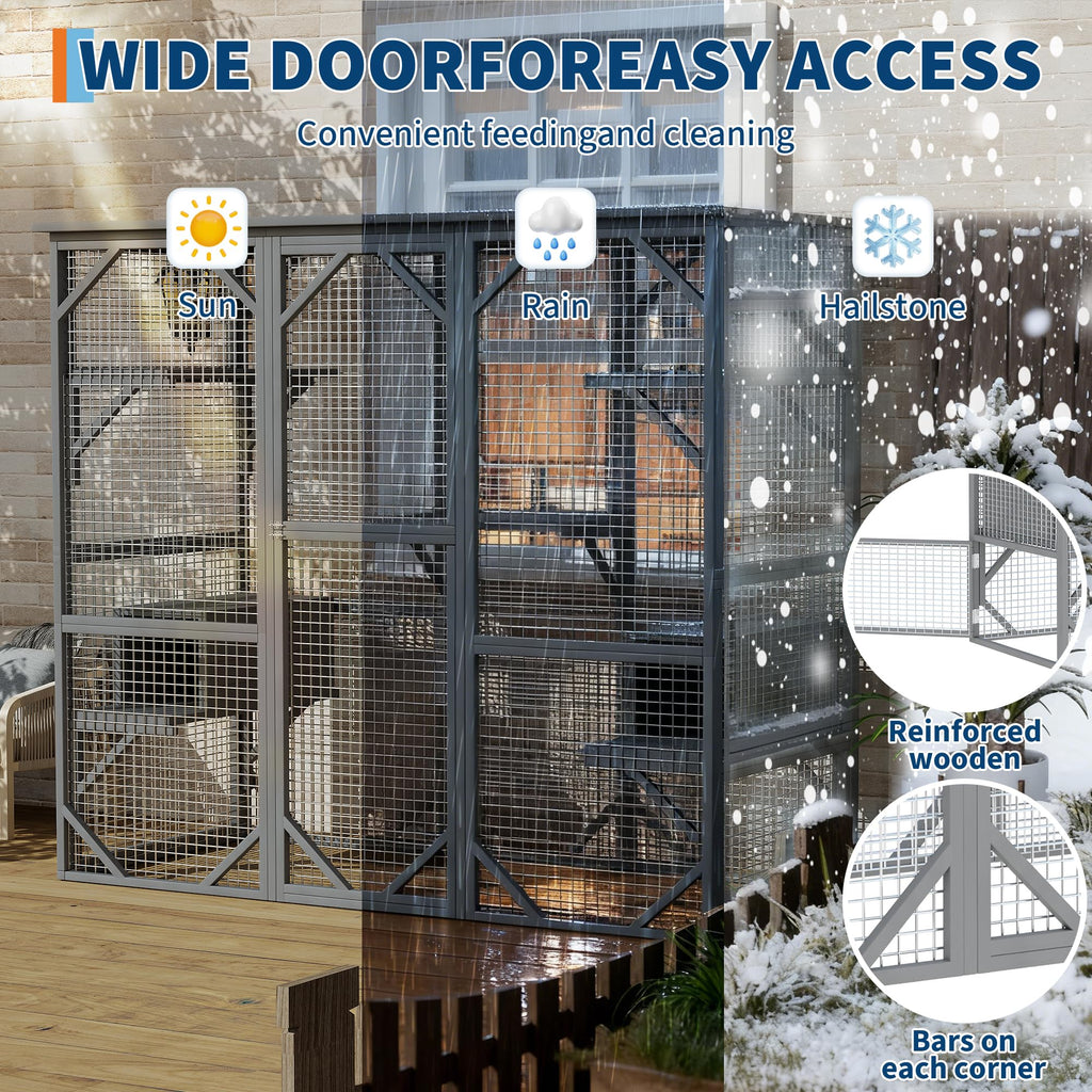 Garvee Catio Outdoor Window Cat Enclosure, Walk-in Cat Cage, Catio Outdoor Enclosure Extra Large, Gray