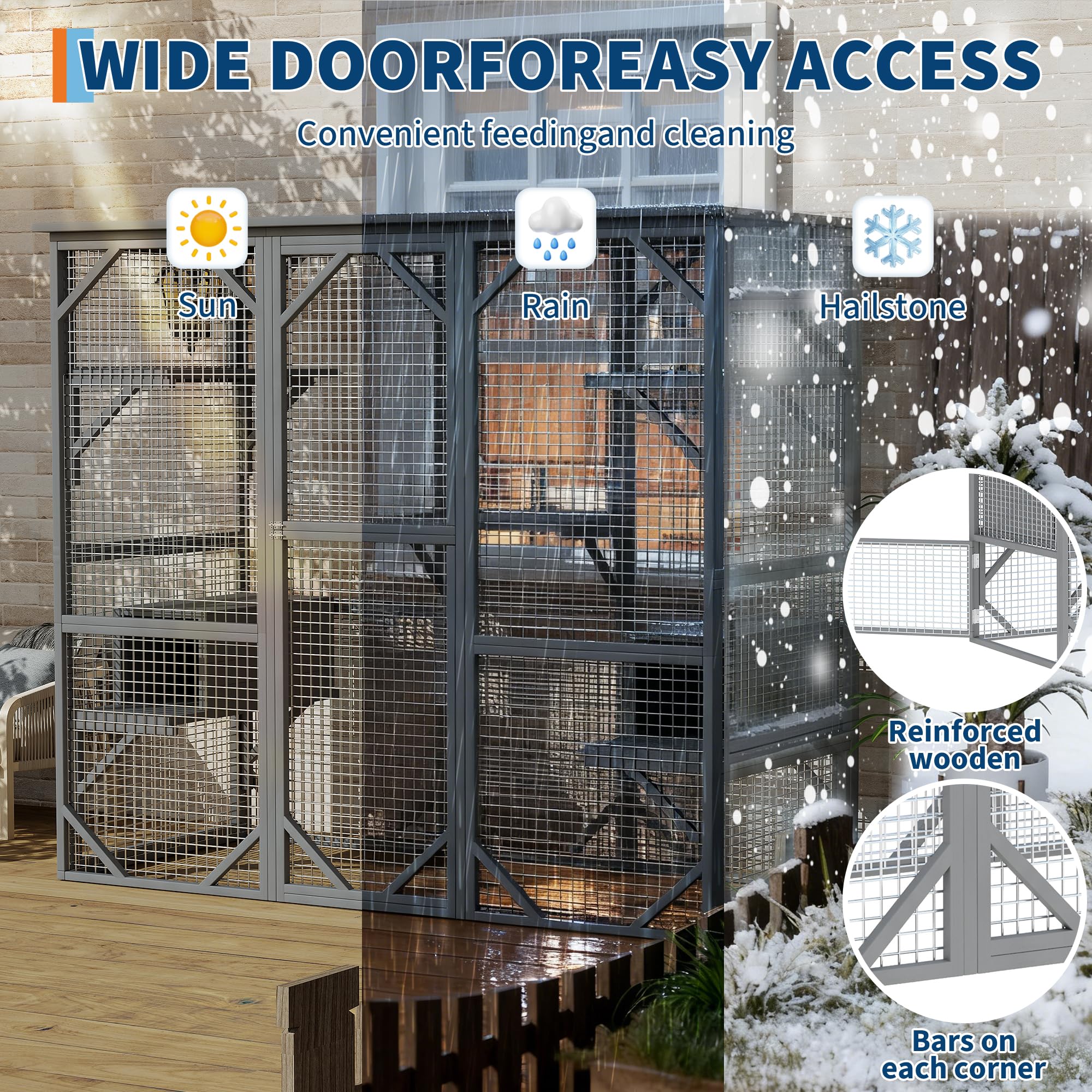 Garvee Catio Outdoor Window Cat Enclosure, Walk-in Cat Cage, Catio Outdoor Enclosure Extra Large, Gray