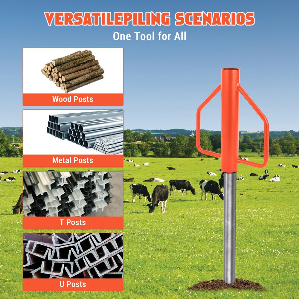 Garvee 8 LB Heavy Duty T-Post Driver - Manual Fence Post Pounder Hammer with Dual Handles for Installing T-Posts, Metal Stakes, Signposts, and Ground Rods, High-Visibility Orange