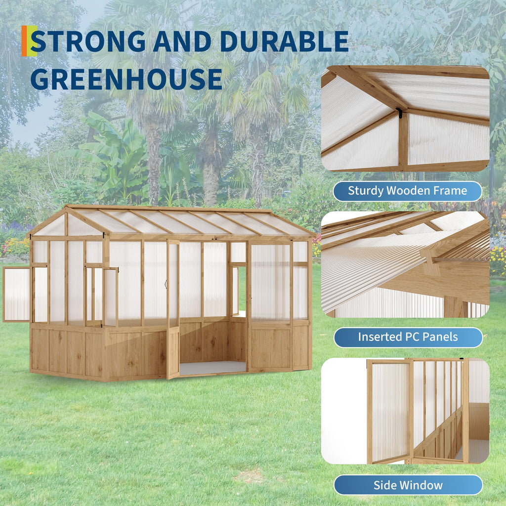 Garvee 8x12 ft Wooden Greenhouse for Outdoor - Heavy Duty Walk-in Green House Kit with 6 mm Polycarbonate,Ventilated Window & Lockable Door for Backyard,Patio,Lawn