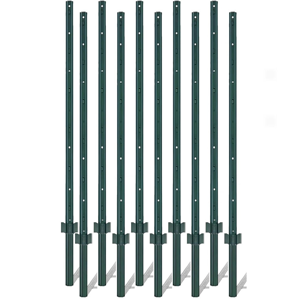 Garvee 5Ft Heavy Duty U-Channel Metal Fence Posts (8-Pack) - No-Dig Steel Fence Stakes with Anchor Plates & Pre-Drilled Holes for Yard, Garden, and Wire Fencing, Forest Green