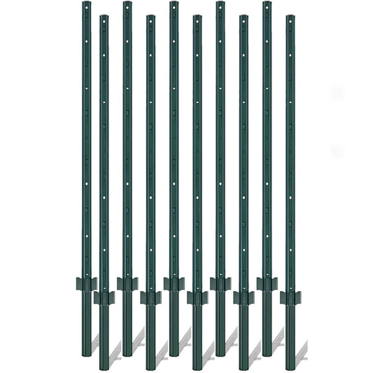 Garvee 5Ft Heavy Duty U-Channel Metal Fence Posts (8-Pack) - No-Dig Steel Fence Stakes with Anchor Plates & Pre-Drilled Holes for Yard, Garden, and Wire Fencing, Forest Green