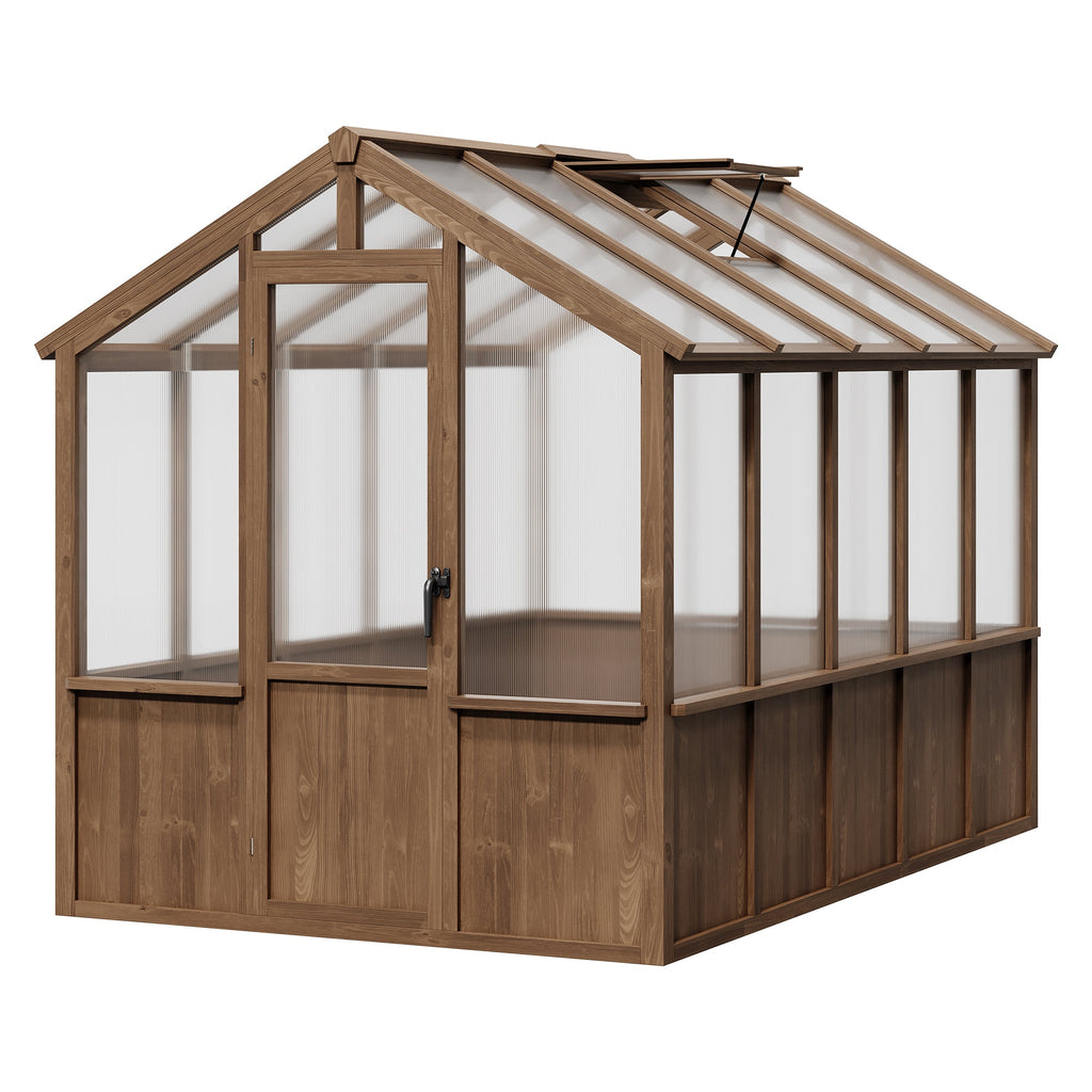 Garvee 6x10 Walk-In Wooden Greenhouse, Heavy Duty Spruce Frame with Polycarbonate Panels, Adjustable Roof Vents & Lockable Door, Outdoor Garden Greenhouse for Backyard, Patio and Lawn, Vintage Color