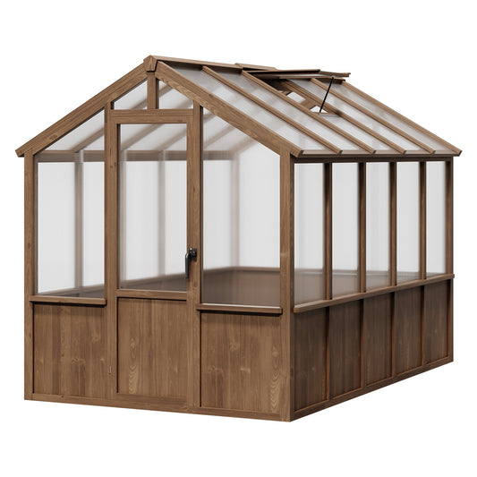 Garvee 6x10 Walk-In Wooden Greenhouse, Heavy Duty Spruce Frame with Polycarbonate Panels, Adjustable Roof Vents & Lockable Door, Outdoor Garden Greenhouse for Backyard, Patio and Lawn, Vintage Color