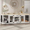 Garvee 90 Inch Large Dog Crate Furniture, Double Dog Crate with Feeding Station & Storage, Heavy Duty Dog Kennel Furniture for 2 Dogs