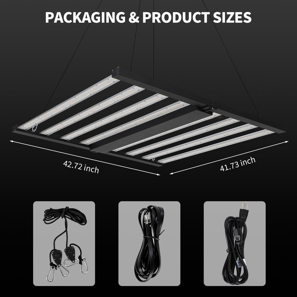 Garvee 720w 8-Bar LED Grow Light with Dimmable Full Spectrum - Foldable Design for 4x4Ft Coverage - 120v Commercial Plant Growing Lamp for Indoor Gardens & Vertical Farming