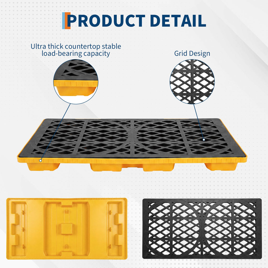 Garvee Heavy-Duty Secondary Spill Pallet for 2 Drums – 2000 lbs Capacity – Modular Forkliftable Plastic Containment Tray – Industrial Oil & Chemical Safety – Size: 48 x 24 x 4 Inches