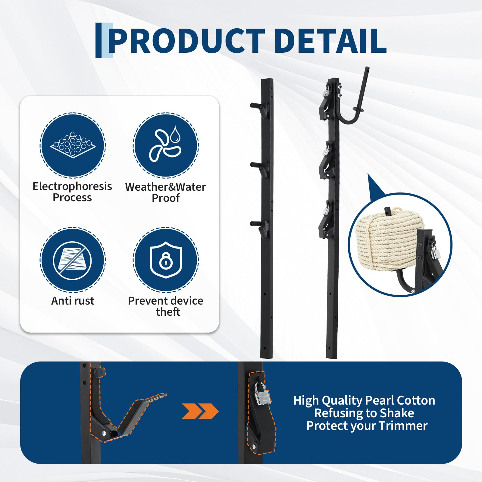 Garvee Heavy-Duty 3-Place Weed Eater Rack for Trailer - Global Steel Trimmer Holder with 3 Secure Locks, Fits Open & Enclosed Landscape Utility Trailers, Cargo Mount for Tools, 2-Pack