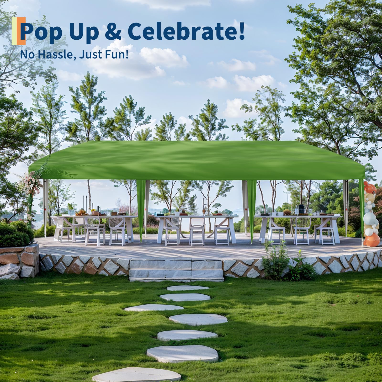 Garvee 10 x 30 FT Pop Up Canopy Tent with 8 Sidewalls, UV 50+ 210D Oxford Top, 8 Sandbags & Wheeled Bag for Weddings and Parties, Green