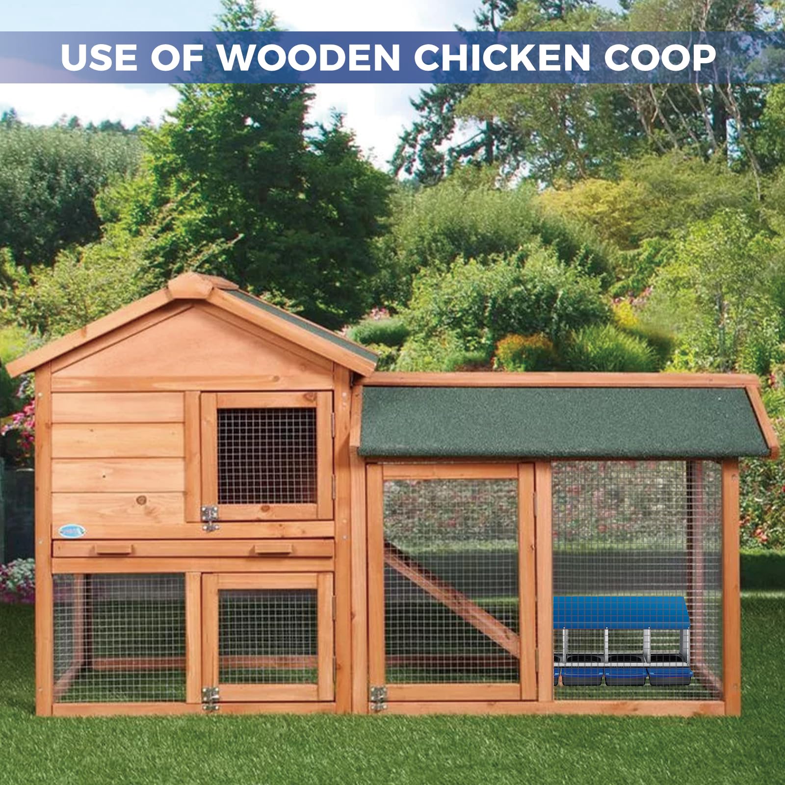 Garvee 4-Compartment Galvanized Steel Chicken Nesting Box – Roll-Away Tray & Support Stand, Blue
