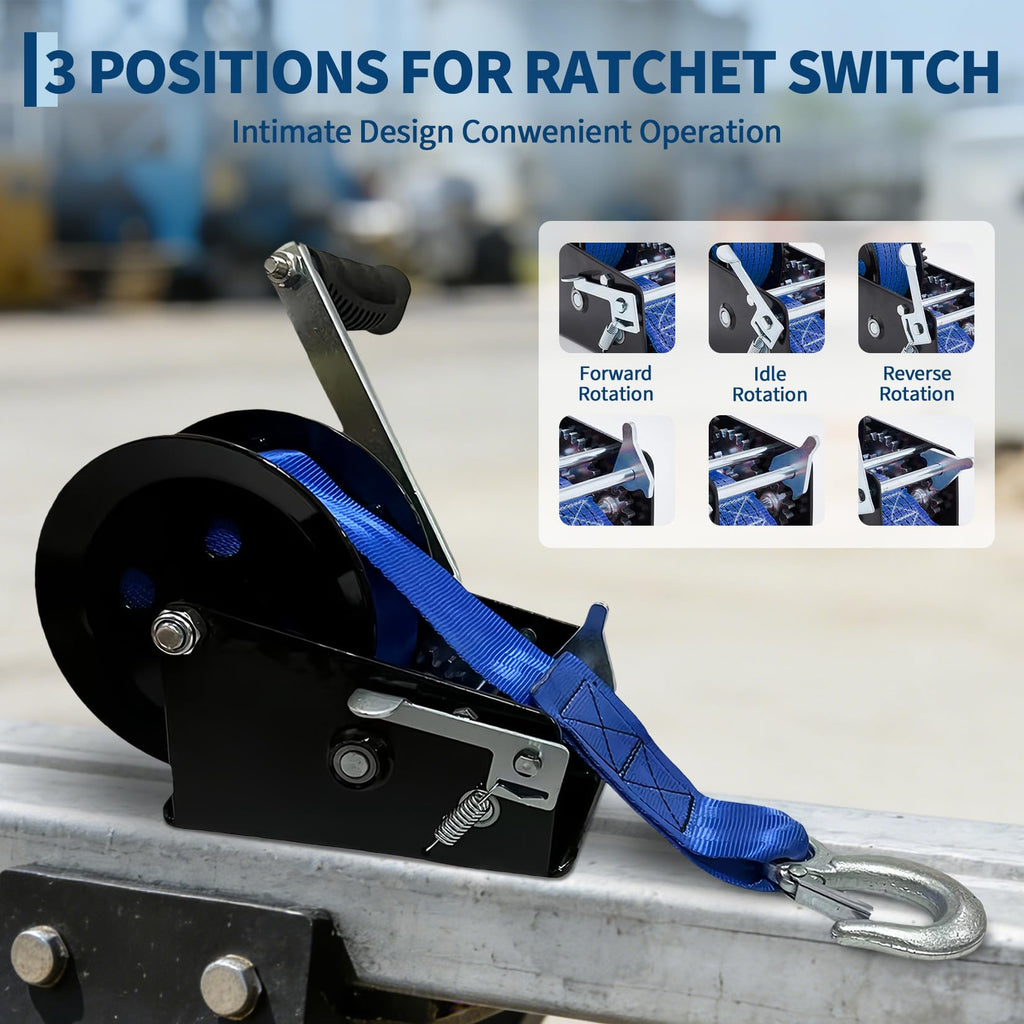Garvee 3500lbs Heavy Duty Boat Trailer Winch with 33FT Strap, Dual-Speed 4:1/8:1 Gear Ratio & 2-Way Ratchet, Professional Hand Crank Winch for Pulling Boat, Trailer, Truck, RV, ATV, Jet Ski