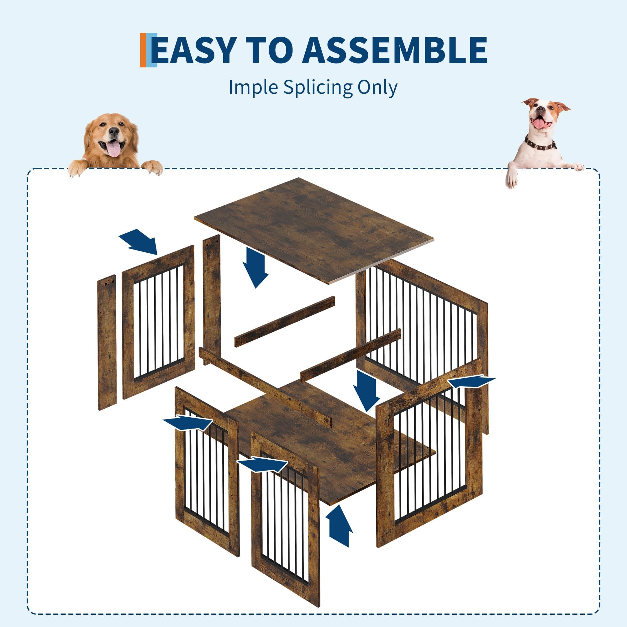 Garvee Rustic Farmhouse Dog Crate Furniture - Small Indoor Wood & Metal Kennel End Table with 3 Doors - Decorative, Multi-Use Pet House for Small Dogs - Brown, Small