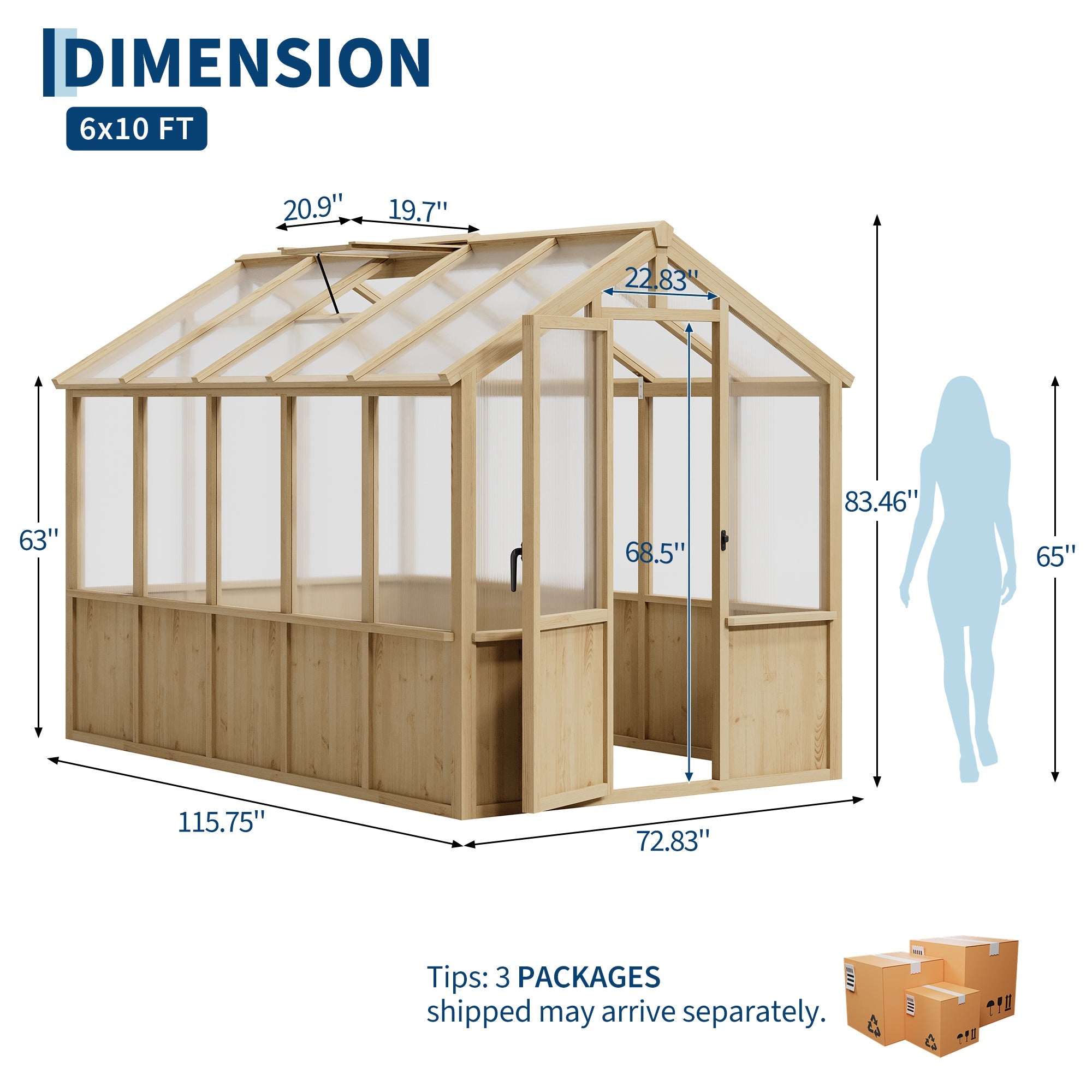 Garvee Walk-In Wooden Greenhouse for Outdoors – Heavy Duty Spruce Frame, PC Panels, Adjustable Roof Vent, Lockable Door – Garden Outdoor Storage for Backyard, Patio, Lawn – 6x10 Natural Wood Color