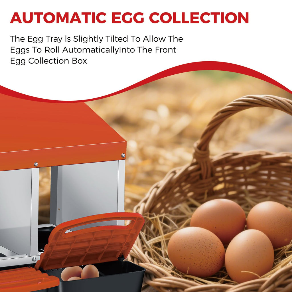 Garvee 4-Compartment 2-Tier Chicken Nesting Box – Roll-Away Tray & Support Stand, Orange