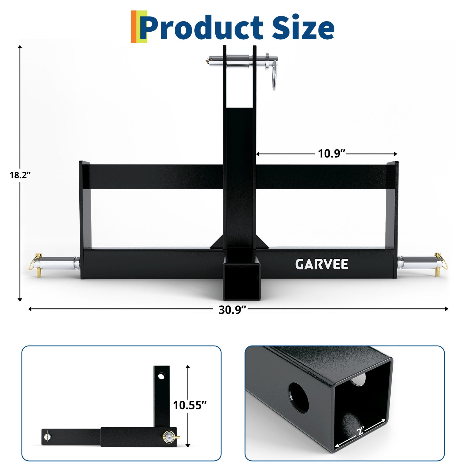Garvee Heavy Duty 3 Point Hitch Receiver for Tractor – 2" Category 1 Quick Attach Drawbar Adapter – Includes Suitcase Weight Brackets – Ideal for Farm Equipment – Black