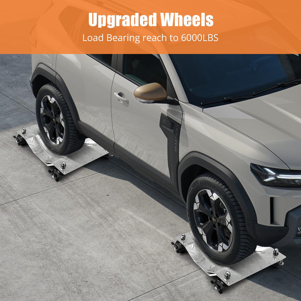 Garvee Heavy-Duty Vehicle Wheel Dolly Set of 4 – 6000 lbs Capacity – 360° Rotating Upgraded Nylon Wheels with Brakes – Ideal for Cars, Trucks, Trailers, Motorcycles, Boats – Mobile Base Equipment – Silver Upgraded Version