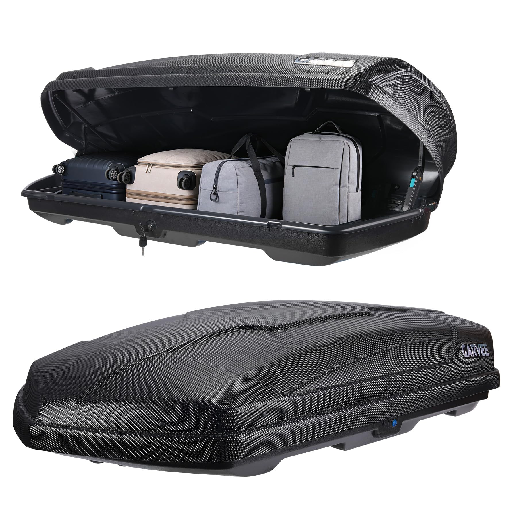 Garvee 13.5 Cubic Feet Rooftop Cargo Box, Hard Shell Roof Cargo Carrier with Dual-Side Opening, 135 lbs Capacity, Lockable ABS Storage for SUVs, Travel, and Camping