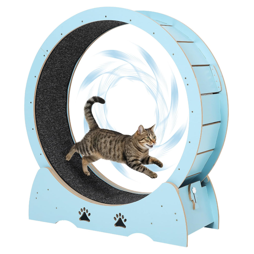 Garvee Low Noise Wooden Cat Exercise Wheel, 34" Indoor Cat Running and Training with Carpeted Removable Treadmill, Quiet TPE Rollers, Smooth Performance, Safety Lock for Cats Fitness, Mint Green