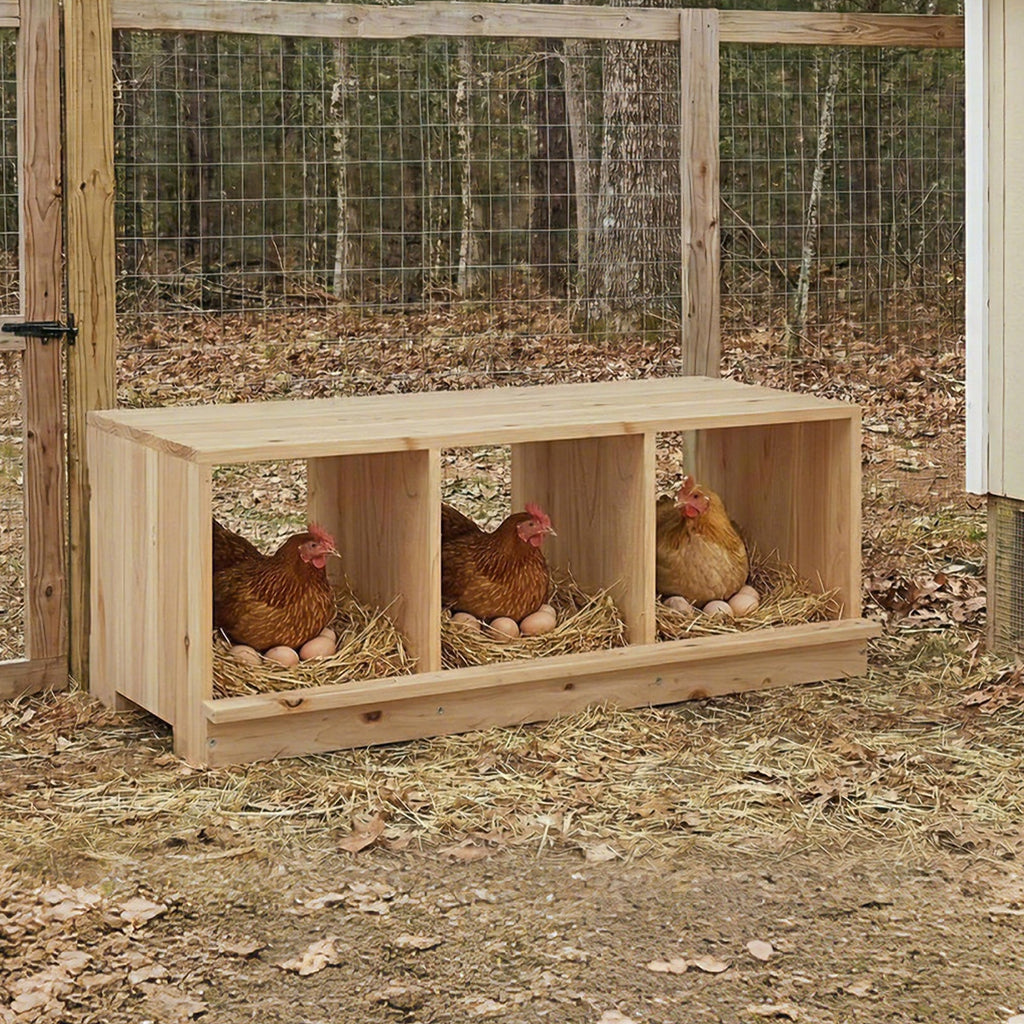 Garvee Heavy Duty Wooden Chicken Nesting Box – Easy to Assemble, Robust Single Layer Construction, Three Compartments for Hens and Ducks – Perfect for Poultry Houses and Farms, 3-Compartment Single Layer