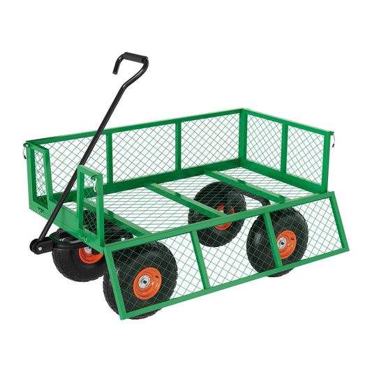 Garvee Green & Orange Steel Garden Cart Wagon, 500 lbs Utility Yard Trolley with Removable Mesh Sides, 10" Wheels & 180° Handle for Lawn Garden Transport