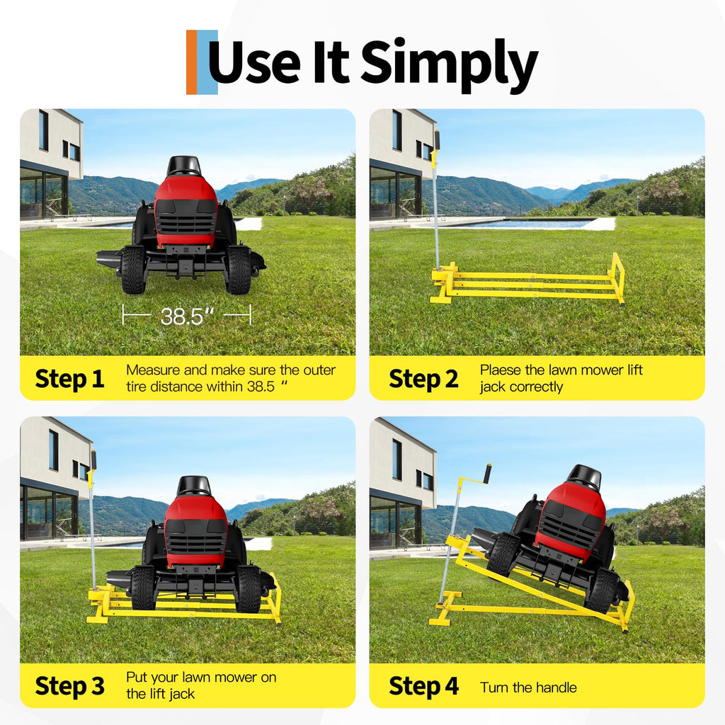 Garvee 880 lbs Heavy Duty Telescoping Lawn Mower Lift Jack - Manual Crank & Power Drill Compatible Hoist for Riding Tractors, Zero-Turn Mowers, & ATVs (Yellow)