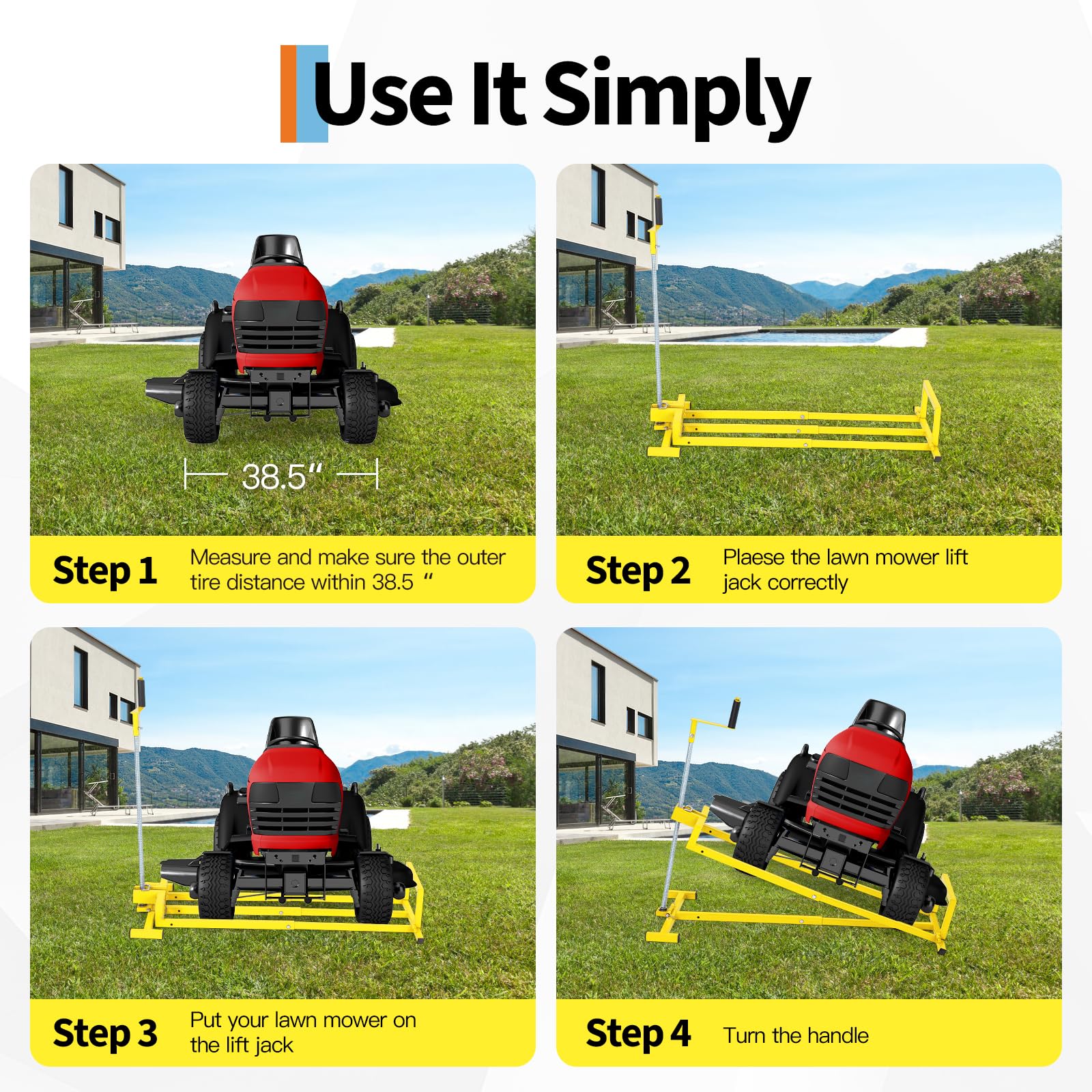 Garvee 880 lbs Heavy Duty Telescoping Lawn Mower Lift Jack - Manual Crank & Power Drill Compatible Hoist for Riding Tractors, Zero-Turn Mowers, & ATVs (Yellow)