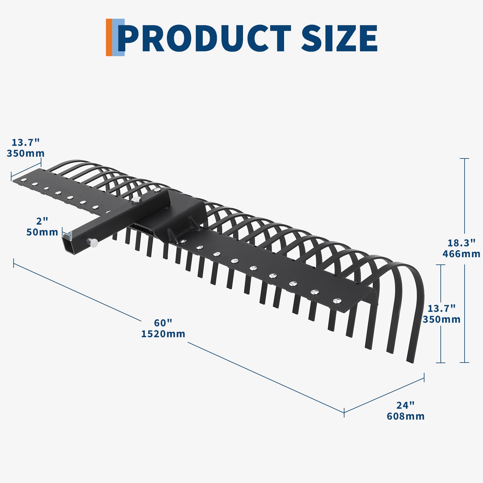 Garvee 60" Tow Behind Landscape Rake with 21 Steel Coil Tines, Heavy Duty Pull Behind Lawn Dethatcher Rake Attaches to 48" or 60" Toolbars and 3-Point Suspension Systems for Leaves, Pine Needles
