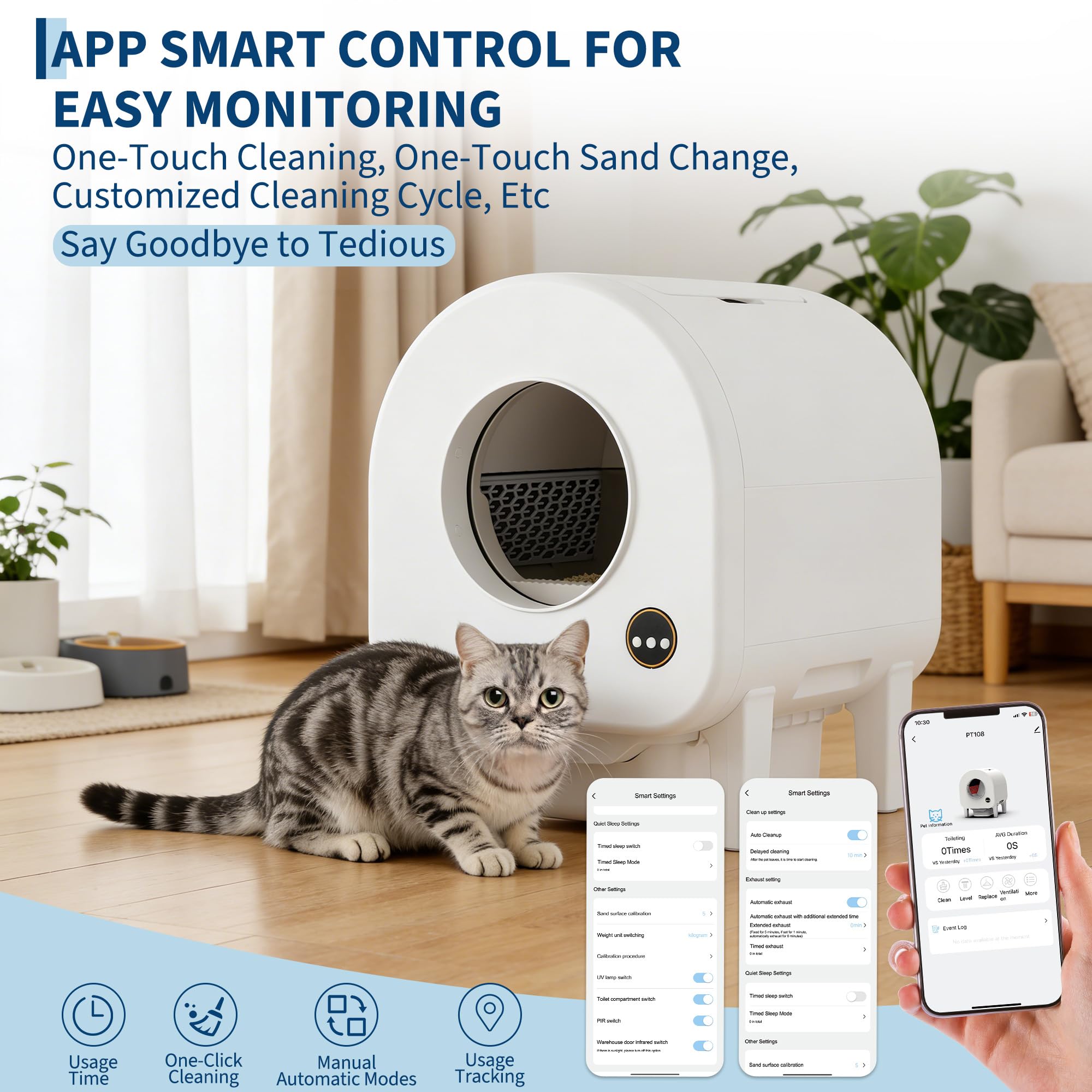 Garvee Self-Cleaning Cat Litter Box, Automatic Smart Pet Litter Box, Large Capacity for Multiple Cats, WiFi-Enabled App Control with Safety Sensors w/Garage Bags