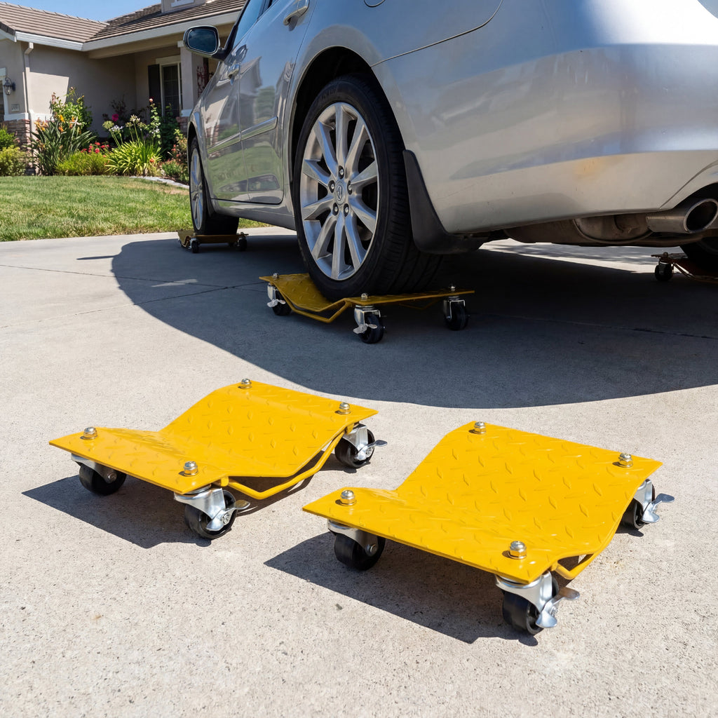 Garvee Heavy Duty Car Wheel Dolly Set – 6000 lbs Capacity – Carbon Steel Construction – 360° Rotating Casters – Ideal for Moving Cars, SUVs, Pickups, ATVs, Tractors – Yellow | 4-Pack