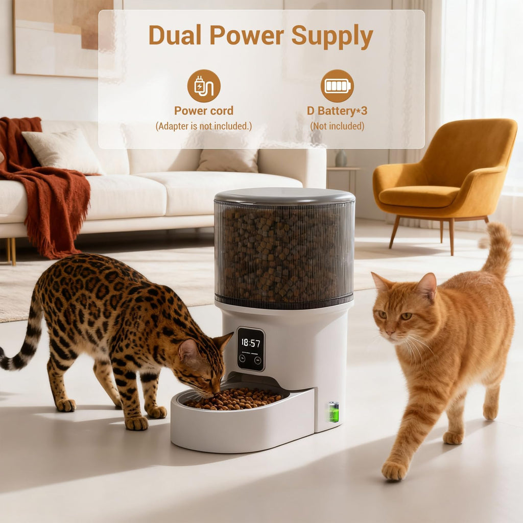 Garvee Automatic Dog & Cat Feeder 4L, Programmable Up to 6 Timed Meals, Portion Control, Dual Power, Stainless Steel Bowl, Easy to Clean, Dampness-Proof, Smart Food Dispenser, Black