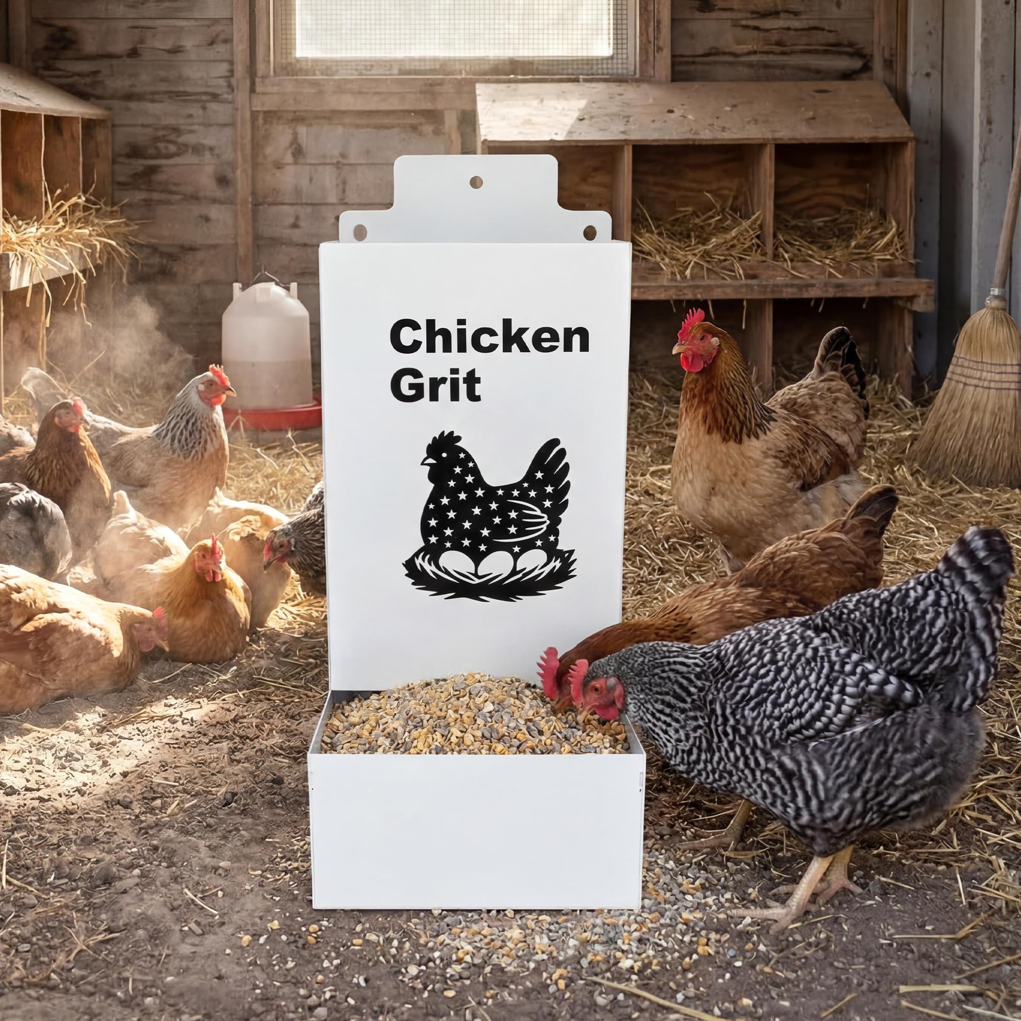 Garvee 9.8" Metal Poultry Supplement Feeders, 2PCS Anti-Waste Chicken Grit Feeder for Coop Fence