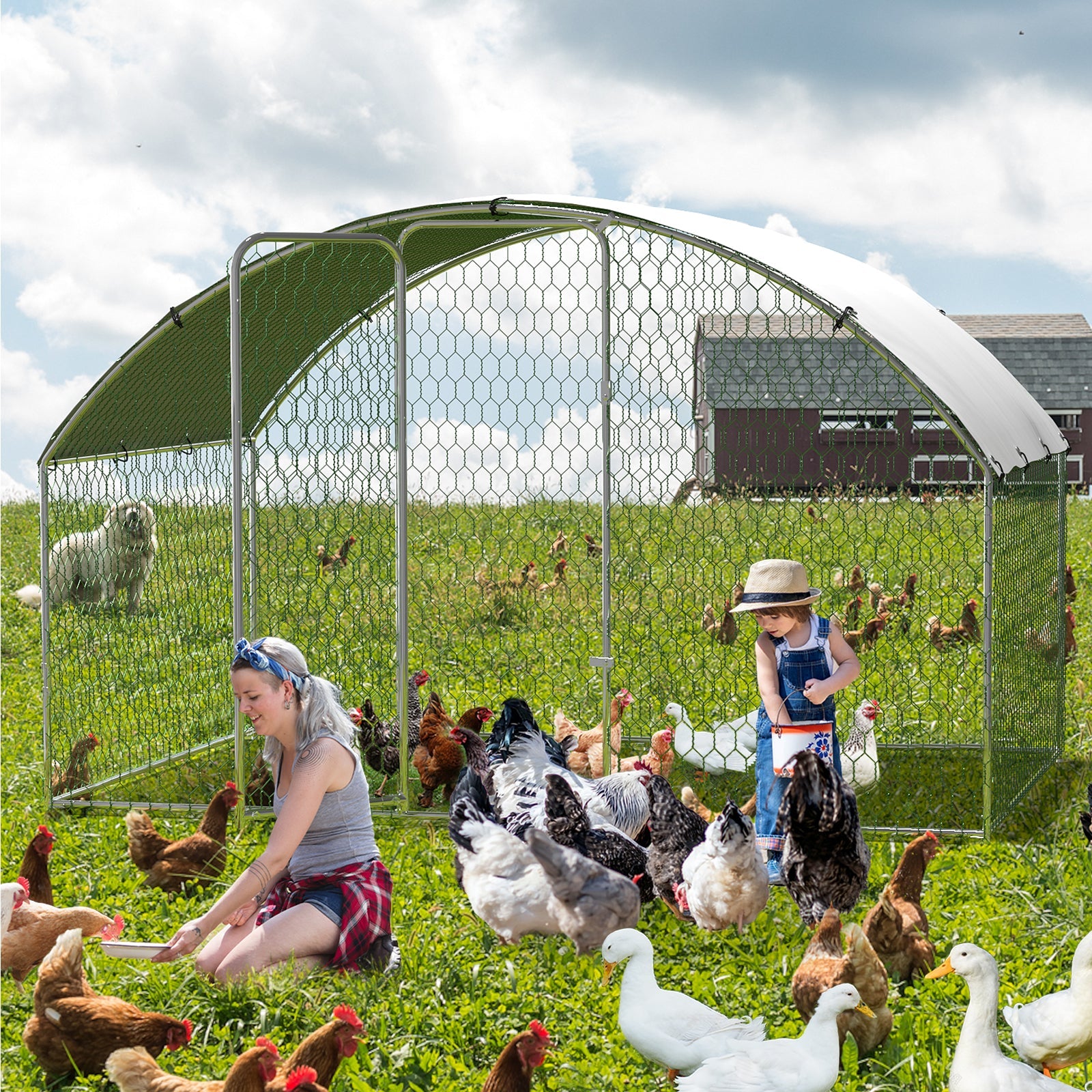 Garvee Spacious Walk-In Metal Chicken Coop - Dome Roof, Waterproof & UV-Resistant Cover, Lockable Door, Outdoor Poultry Cage for Hens, Ducks & Small Animals, Ideal for Backyard & Farm - Size: 9.8 x 6.5 x 6.5 ft