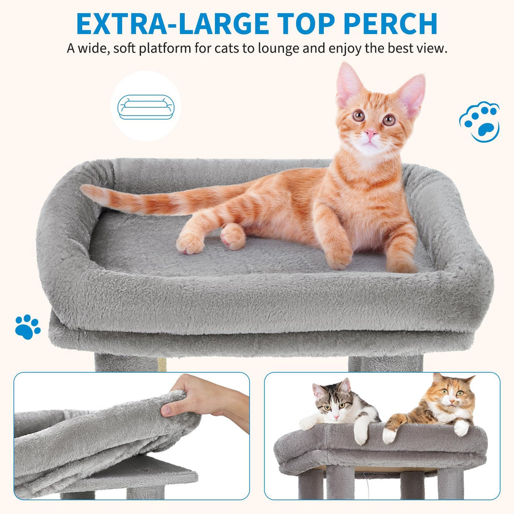 Garvee 61" Multi-Level Cat Tree for Indoor Cats, Heavy-Duty Tower for Large Adult & Maine Coon Cats with Oversized Perch, Dual Condos, Natural Sisal Scratching Posts & Play Toys – Light Gray