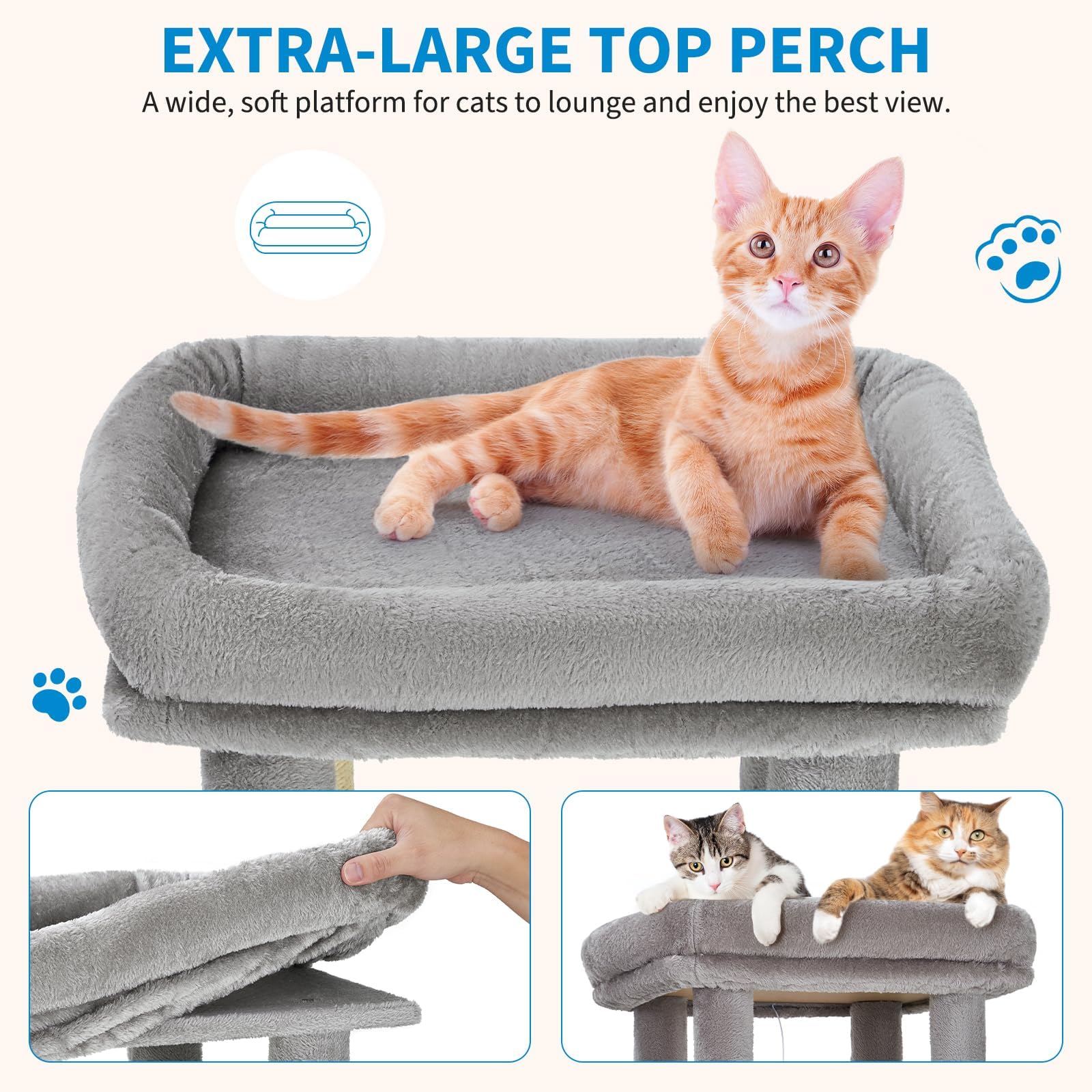 Garvee 61" Multi-Level Cat Tree for Indoor Cats, Heavy-Duty Tower for Large Adult & Maine Coon Cats with Oversized Perch, Dual Condos, Natural Sisal Scratching Posts & Play Toys – Light Gray
