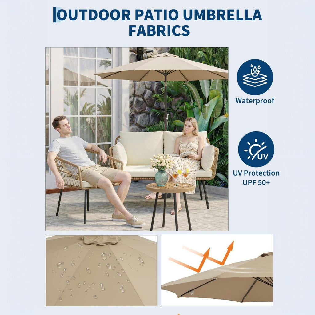 Garvee 10FT Outdoor Patio Umbrella, Outdoor Table Umbrella with Push Button Tilt and Crank, Market Umbrella with 8 Sturdy Ribs, UV Protection Waterproof for Garden Backyard Deck Pool, Brown