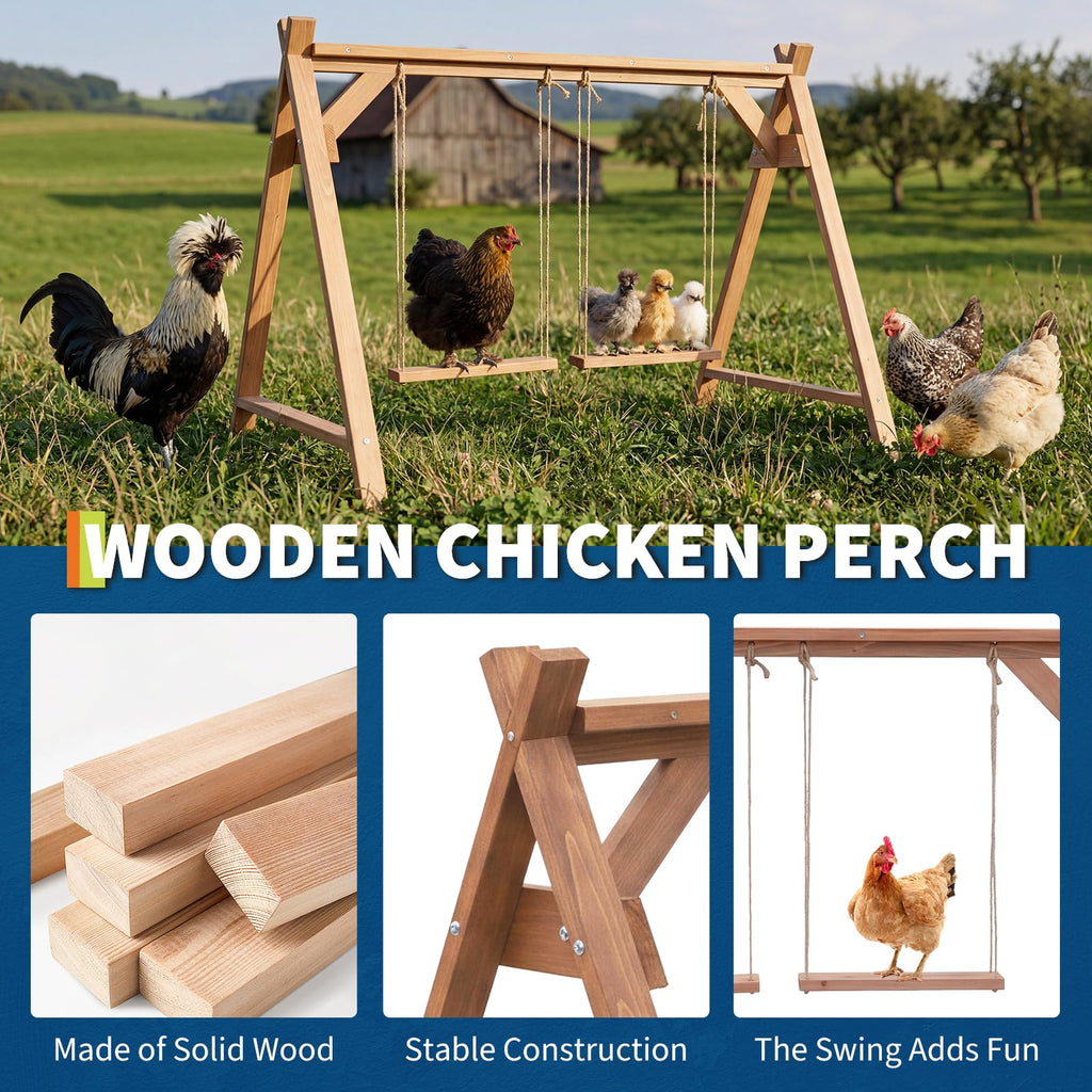 Garvee Chicken Perch with Swing - Wooden Roosting Bars for 6-8 Chickens - Durable Pine Wood, Weather-Resistant, Easy Assembly - Coop Accessory for Outdoor Use
