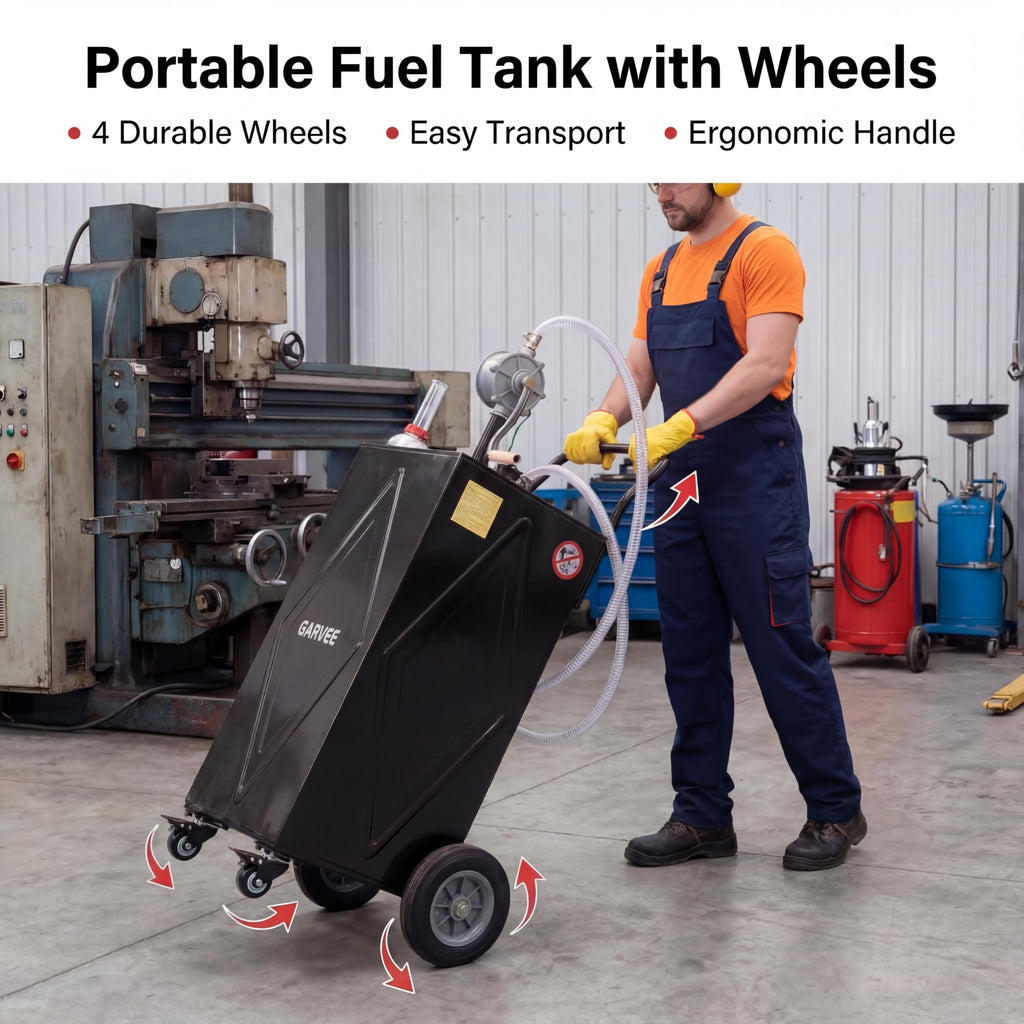Garvee 35 Gallon Heavy Duty Portable Fuel Caddy – Manual Rotary Pump, Steel Gasoline & Fuel Transfer Tank, Reinforced 4 All-Terrain Wheels, Mobile Storage for Trucks, Boats, ATVs, Lawn Mowers, Farm Equipment – Reinforced 4-wheel design - Black - Li Junjie
