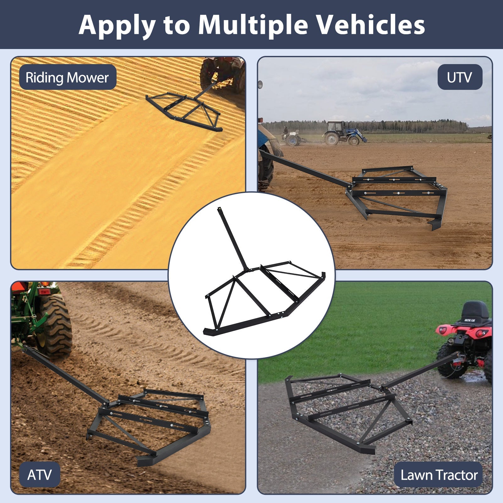 Garvee Heavy-Duty 74" Driveway Drag Grader, w/ 3 Sets Adjustable Bolts & 2 Reinforced Steel Bars, Tow-Behind Harrow with Pin Hitch, Least 100lbs