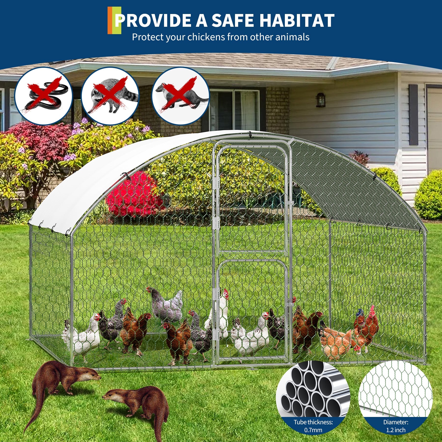 Garvee 9.8' × 6.5' Walk-In Metal Chicken Coop, Galvanized Outdoor Poultry Cage with Double Doors, Secure Lock & Waterproof UV-Resistant Cover for Backyard Farm