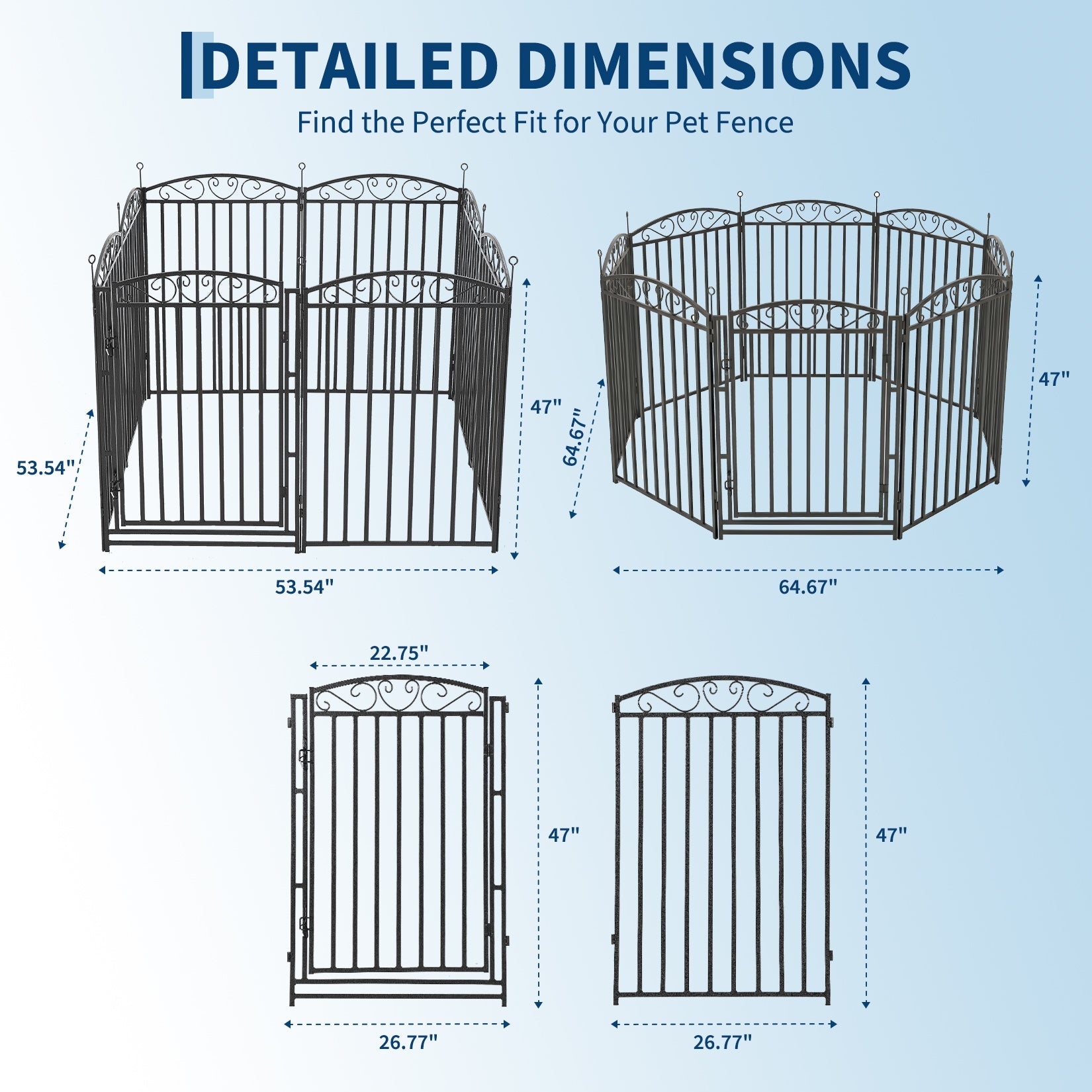 Garvee Heavy Duty Outdoor Decorative Fence Panel for Yard & Garden – 47" Metal Dog Playpen with 1 Door, 8 Panels, Black with Silver Floral Design – Black Base with Silver Design, 8 Pieces
