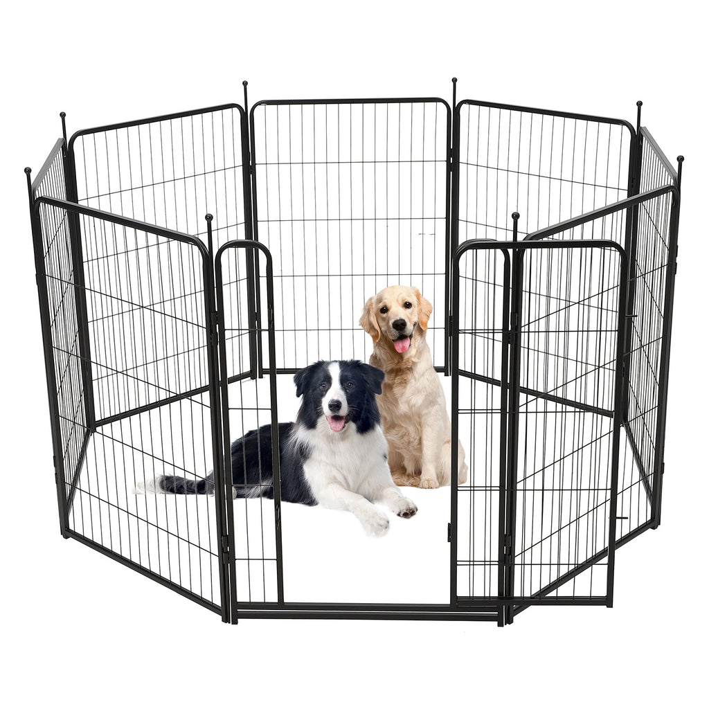 Garvee Dog Playpen, 8 Panels Dog Fence Indoor/Outdoor, Heavy Duty Metal Pet Puppy Exercise Pen, Wide Door Low Threshold, Portable Pet Playpen for Rv Camping Garden Yard, 27"Lx40"H/Panel