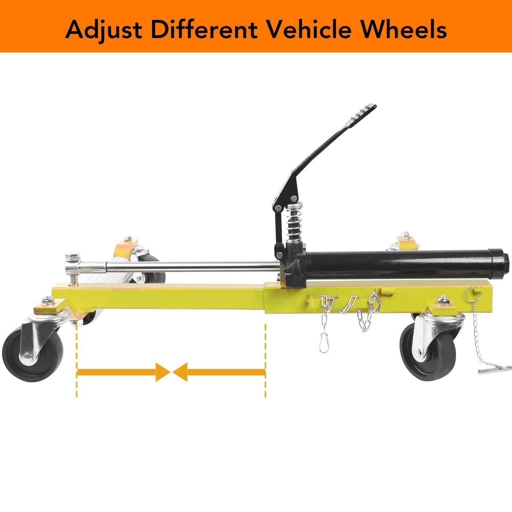 Garvee Hydraulic Car Wheel Dolly Set – 1500 lbs Capacity – Vehicle Positioning Jack – Heavy Duty for Truck, RV, Trailer – 2-Piece, Yellow, Top-Mounted Oil Cylinder